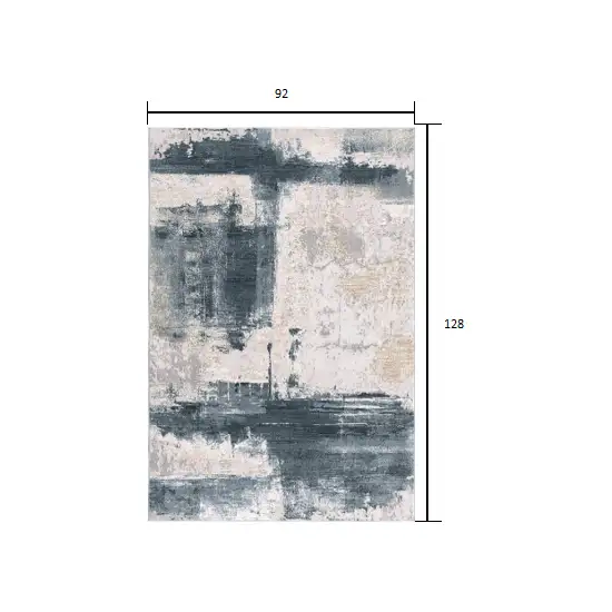 Cream and Blue Abstract Patches Area Rug Photo 2