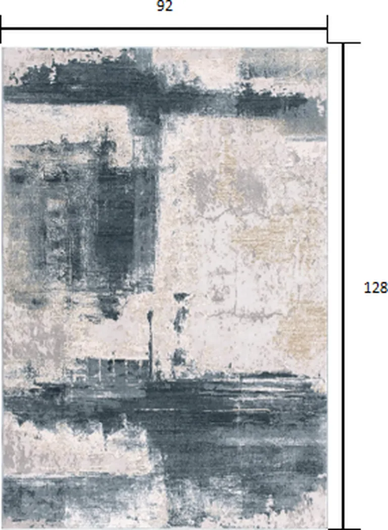 Cream and Blue Abstract Patches Area Rug Photo 2
