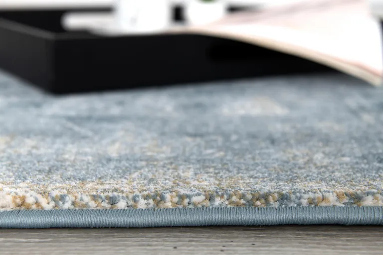 Cream and Blue Abstract Patches Runner Rug Photo 1