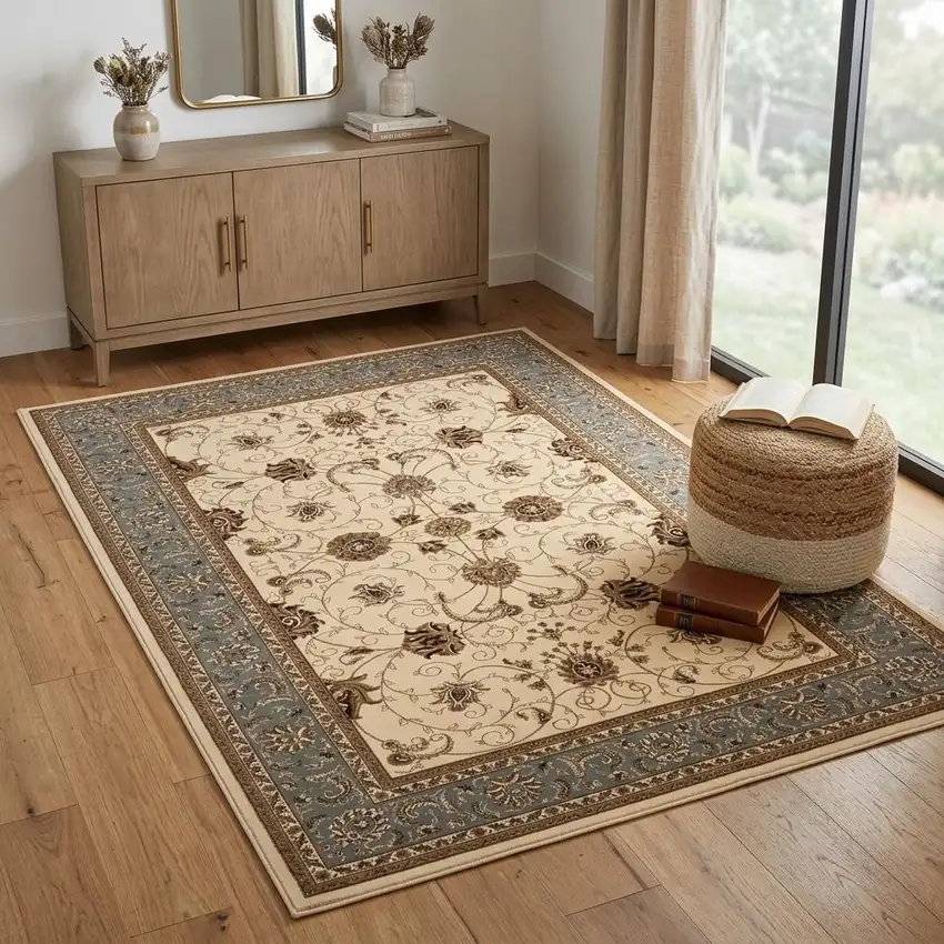 Blue And Ivory Oriental Area Rug Photo 1