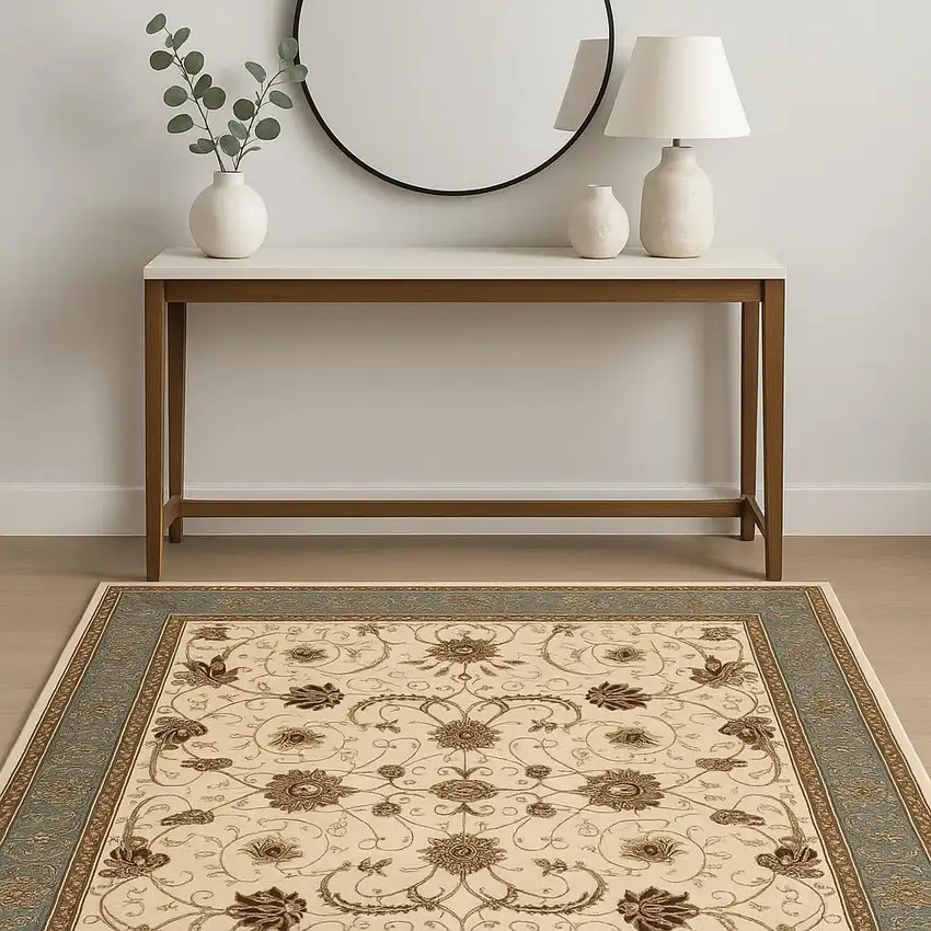 Blue And Ivory Oriental Area Rug Photo 2