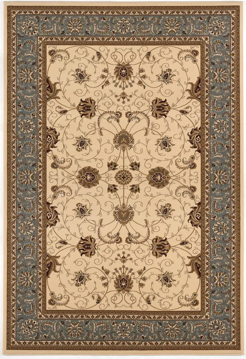 Cream and Blue Traditional Area Rug Photo 5