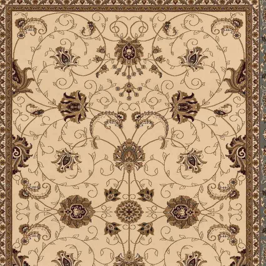 Cream and Blue Traditional Area Rug Photo 4