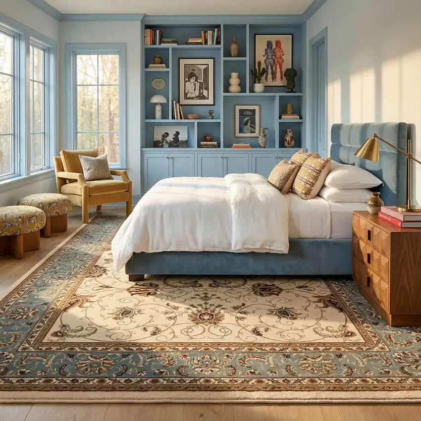 Blue And Ivory Oriental Area Rug Photo 7