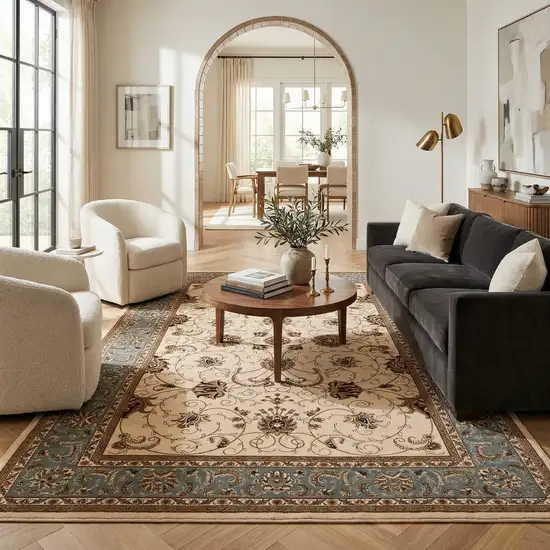 Blue And Ivory Oriental Area Rug Photo 4