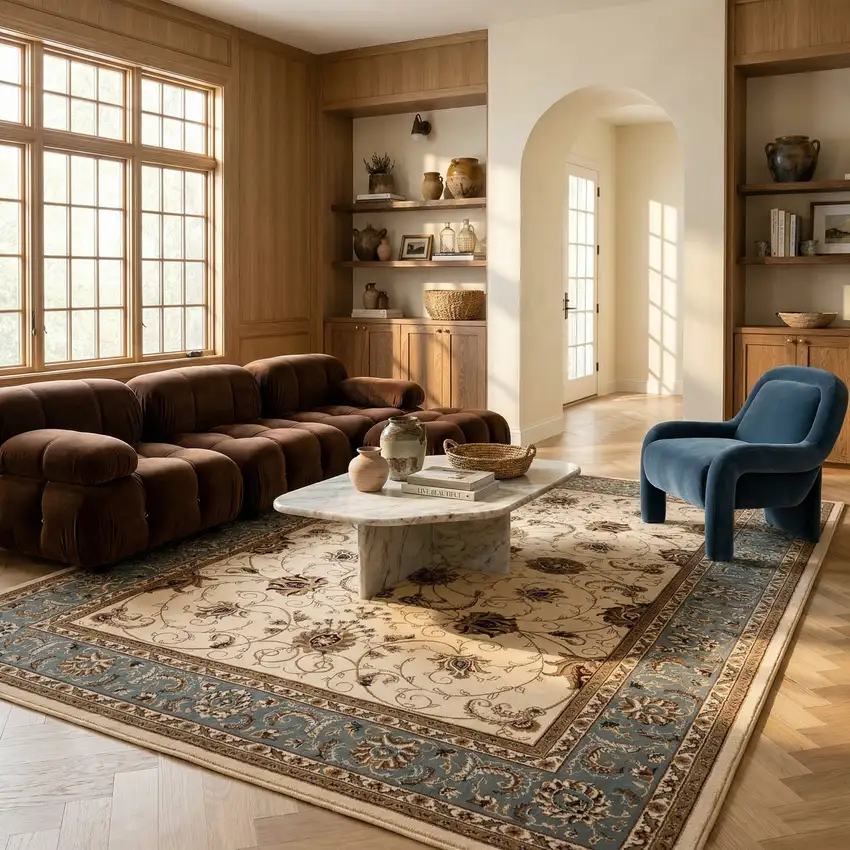 Blue And Ivory Oriental Area Rug Photo 3