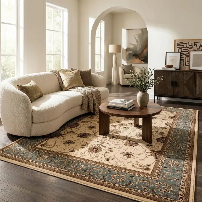 Blue And Ivory Oriental Area Rug Photo 6