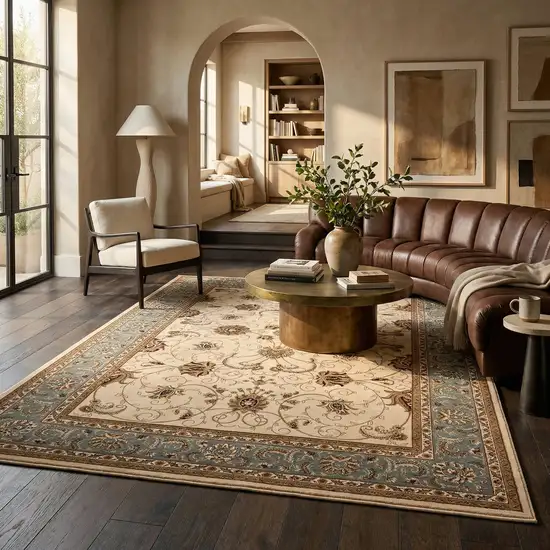 Blue And Ivory Oriental Area Rug Photo 5