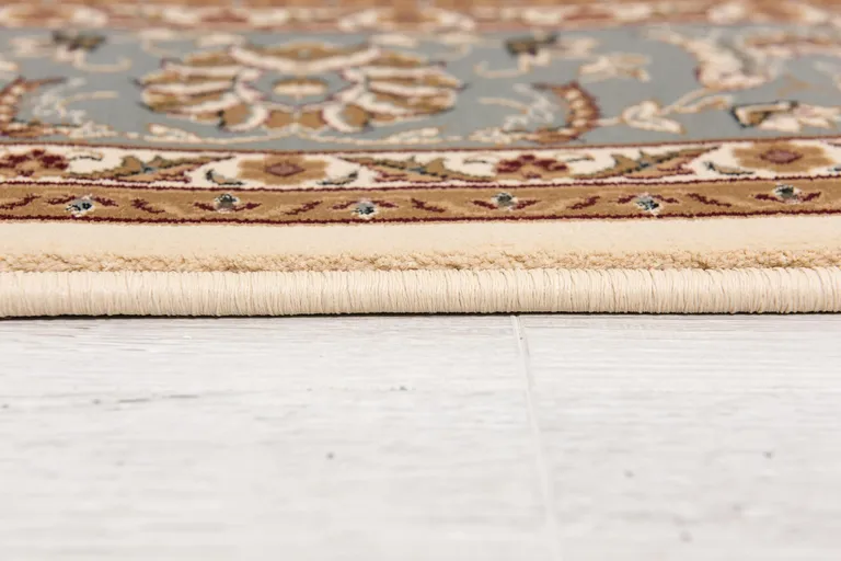 Cream and Blue Traditional Runner Rug Photo 5