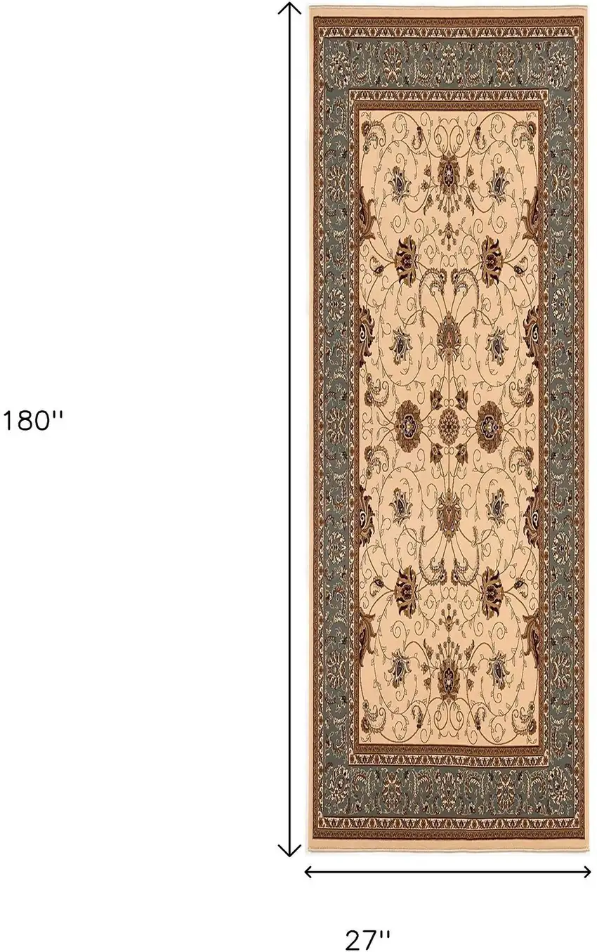 15' Blue And Ivory Oriental Runner Rug Photo 9