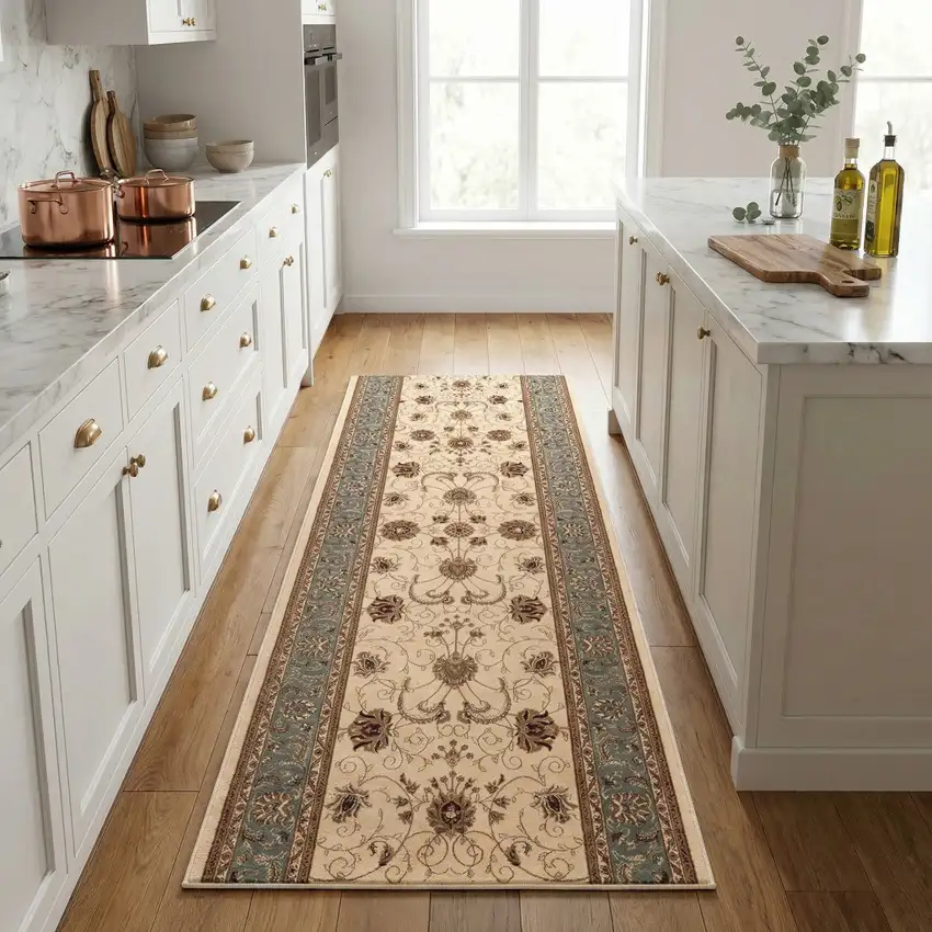 20' Blue And Ivory Oriental Runner Rug Photo 5