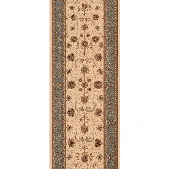 10' Blue And Ivory Oriental Runner Rug Photo 7