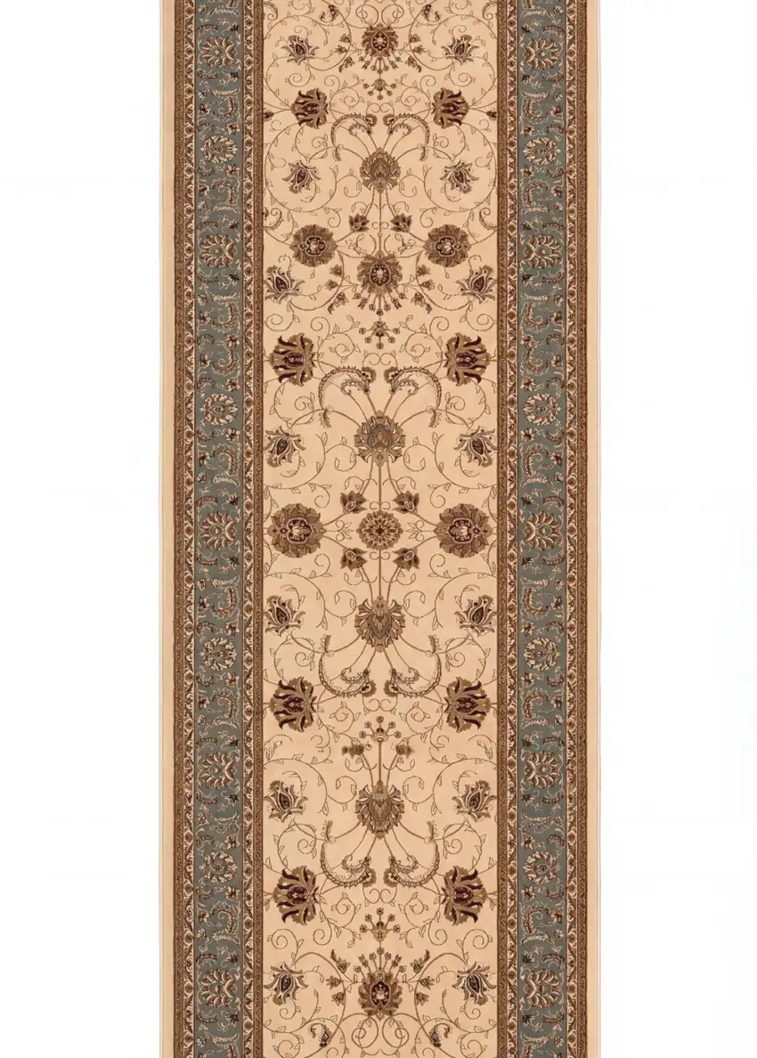 10' Blue And Ivory Oriental Runner Rug Photo 7