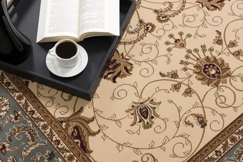 Cream and Blue Traditional Runner Rug Photo 8