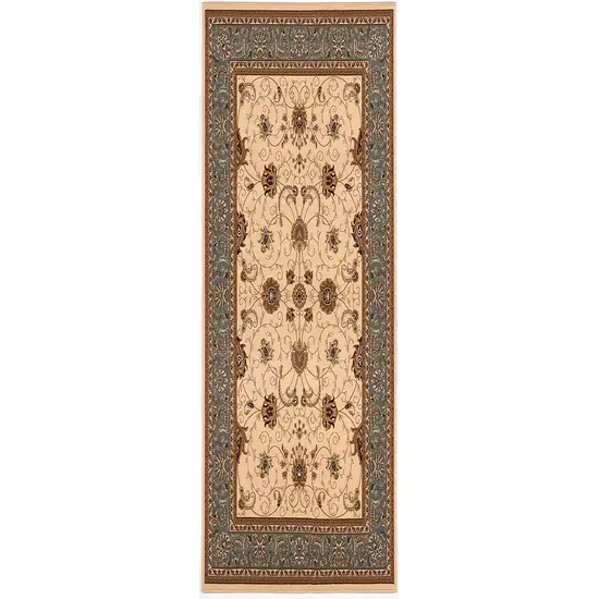 15' Blue And Ivory Oriental Runner Rug Photo 1