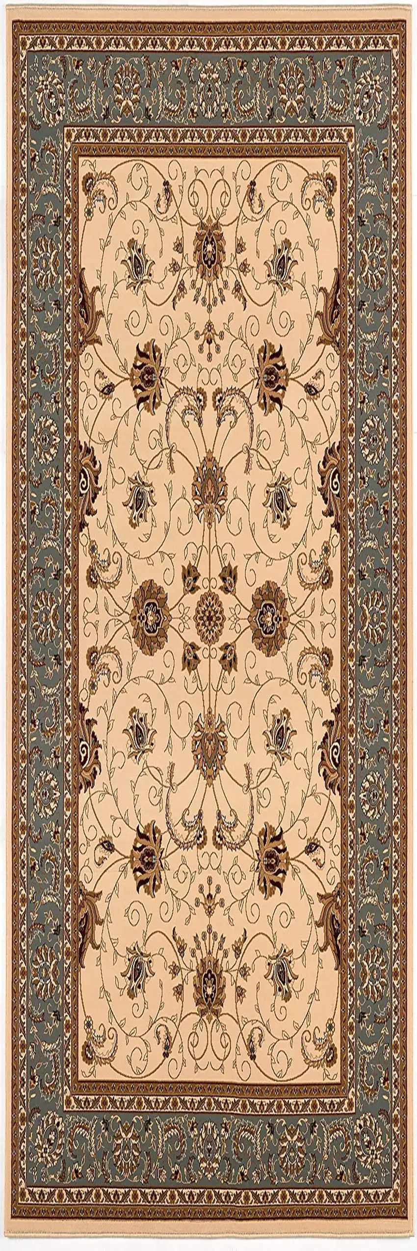 15' Blue And Ivory Oriental Runner Rug Photo 1
