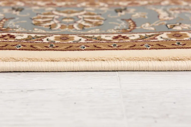 Cream and Blue Traditional Runner Rug Photo 5