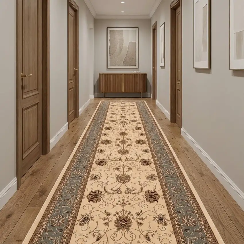 20' Blue And Ivory Oriental Runner Rug Photo 1