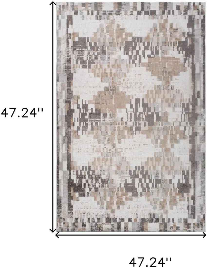 Cream and Brown Abstract Distressed Area Rug Photo 3