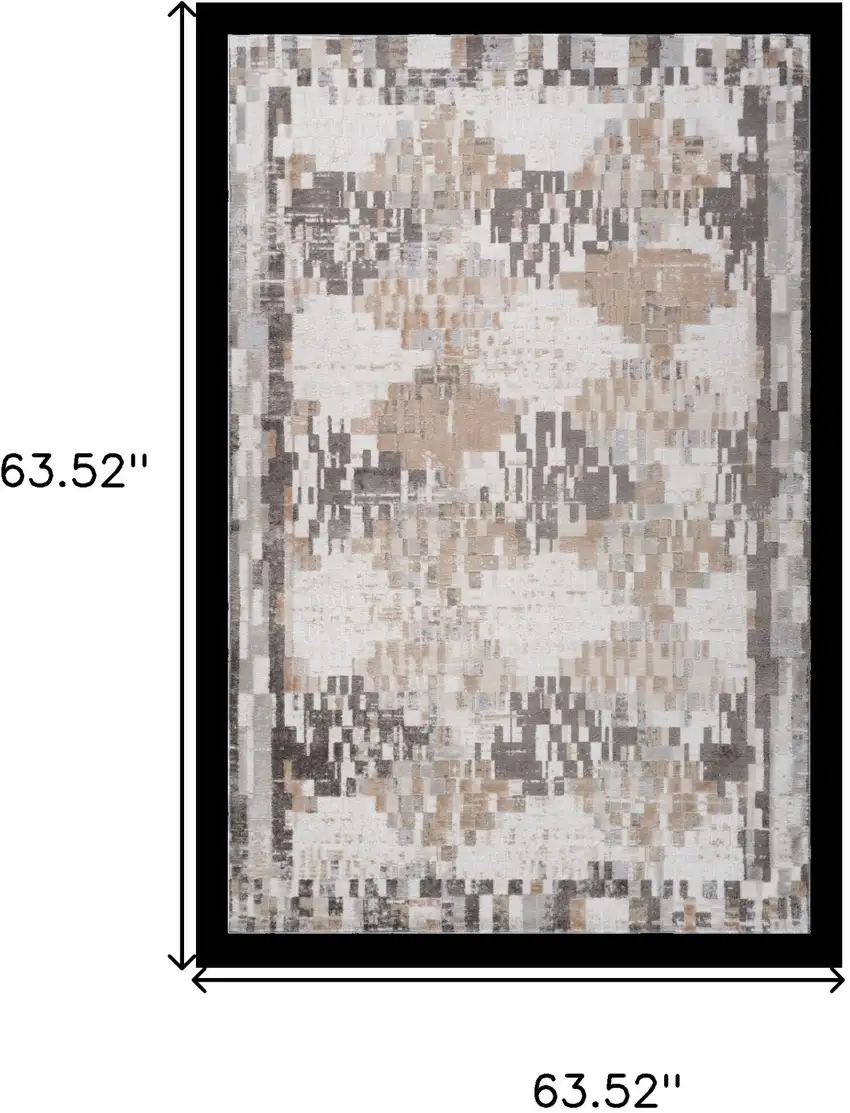 Cream and Brown Abstract Distressed Area Rug Photo 6