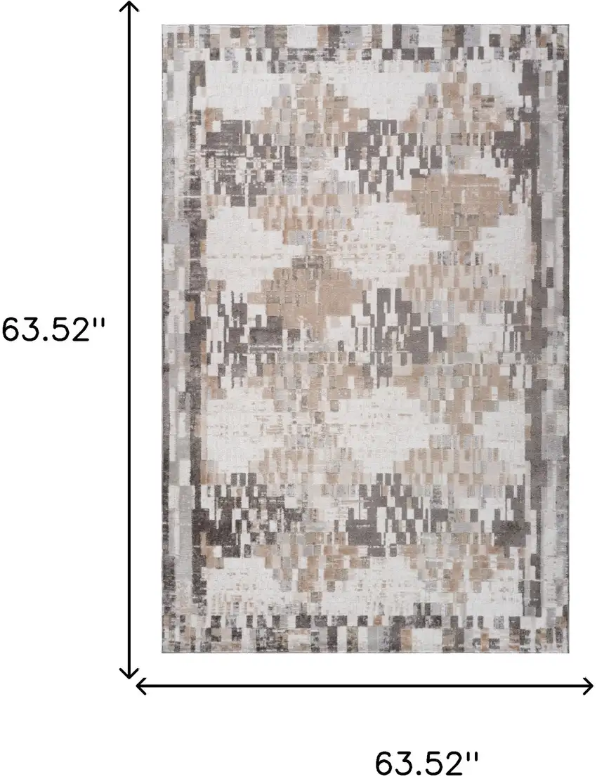Cream and Brown Abstract Distressed Area Rug Photo 3