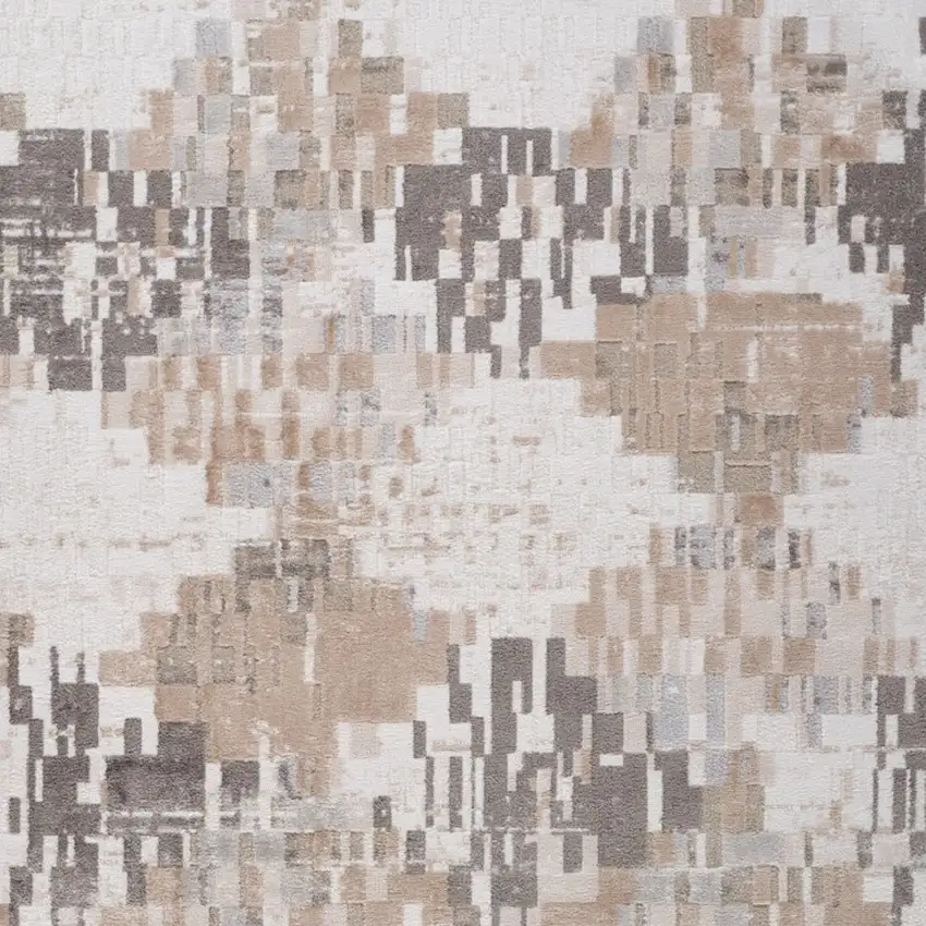 Cream and Brown Abstract Distressed Area Rug Photo 5