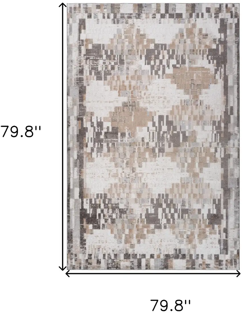 Cream and Brown Abstract Distressed Area Rug Photo 3