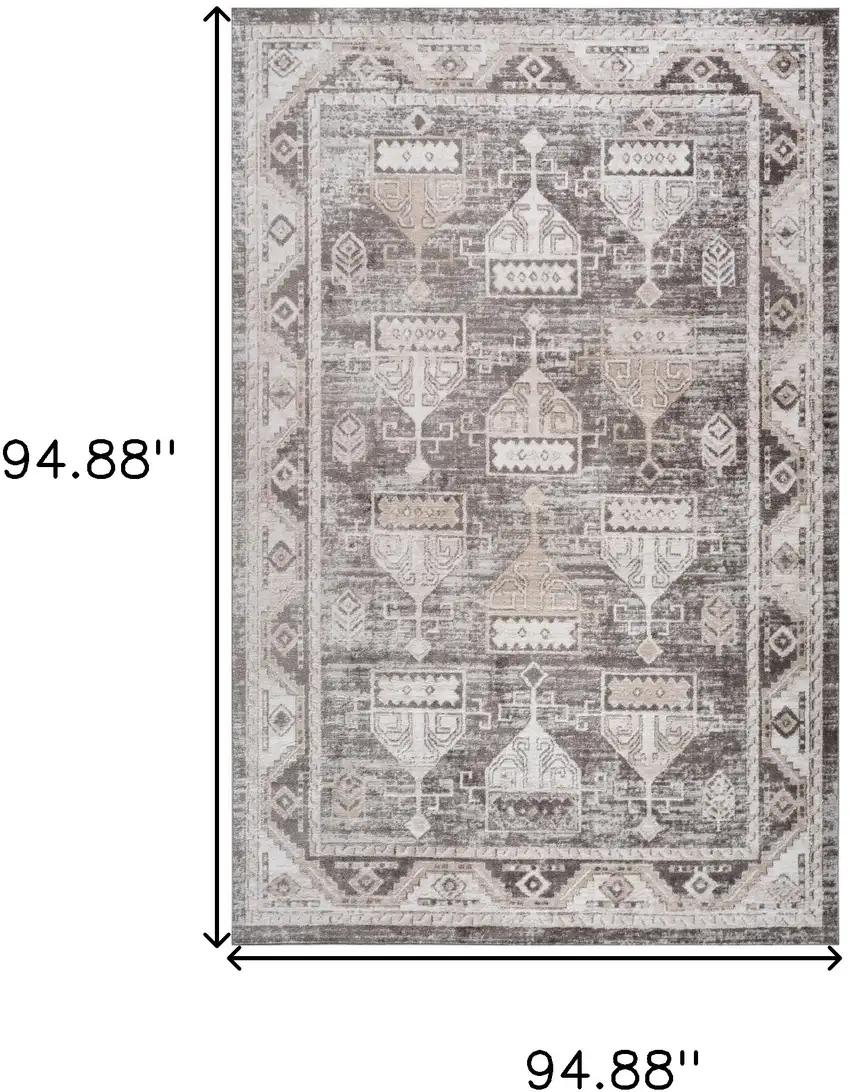Cream and Brown Abstract Distressed Area Rug Photo 3