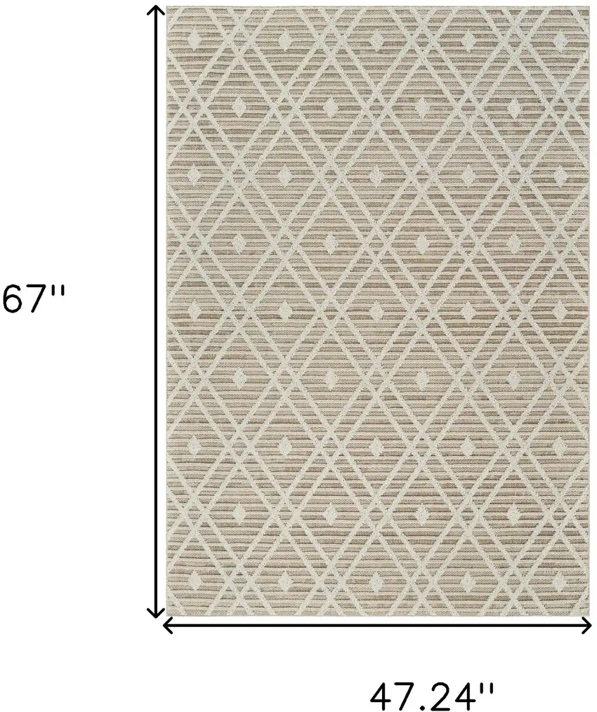 Cream and Brown Geometric Distressed Indoor Outdoor Area Rug Photo 3