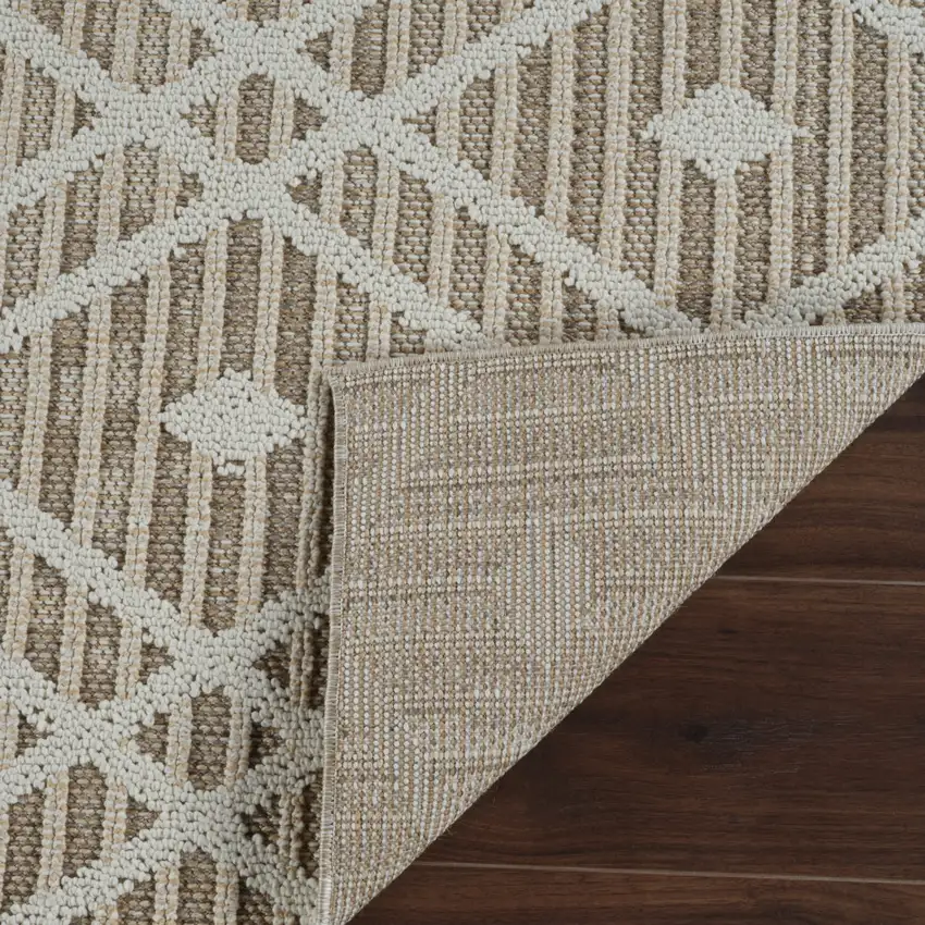 Cream and Brown Geometric Distressed Indoor Outdoor Area Rug Photo 6