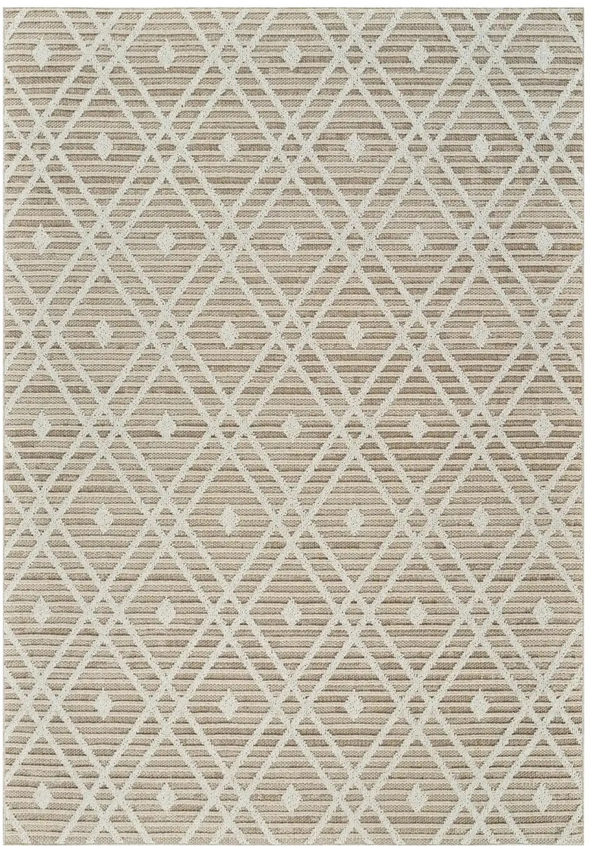 Cream and Brown Geometric Distressed Indoor Outdoor Area Rug Photo 2