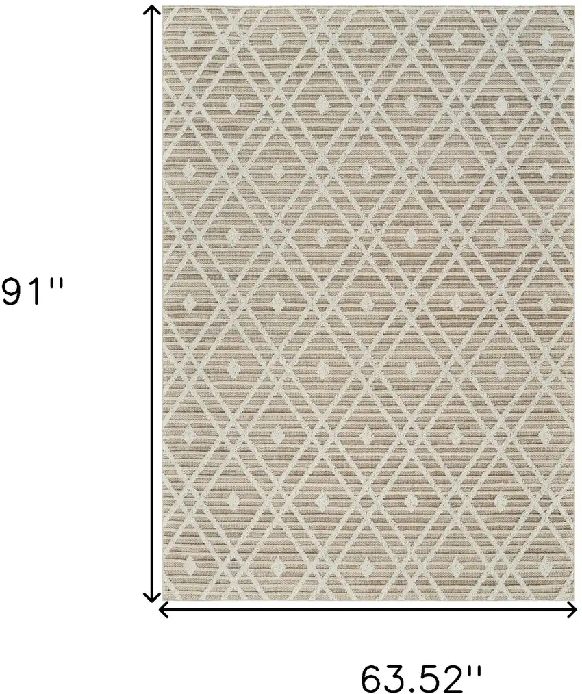 Cream and Brown Geometric Distressed Indoor Outdoor Area Rug Photo 3
