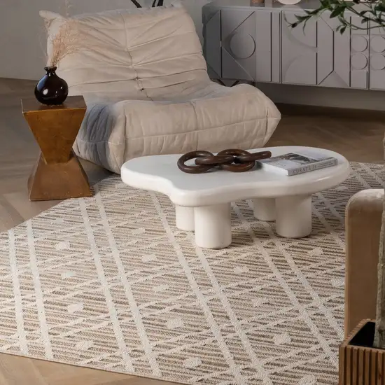 Cream and Brown Geometric Distressed Indoor Outdoor Area Rug Photo 8