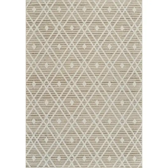 Cream and Brown Geometric Distressed Indoor Outdoor Area Rug Photo 4