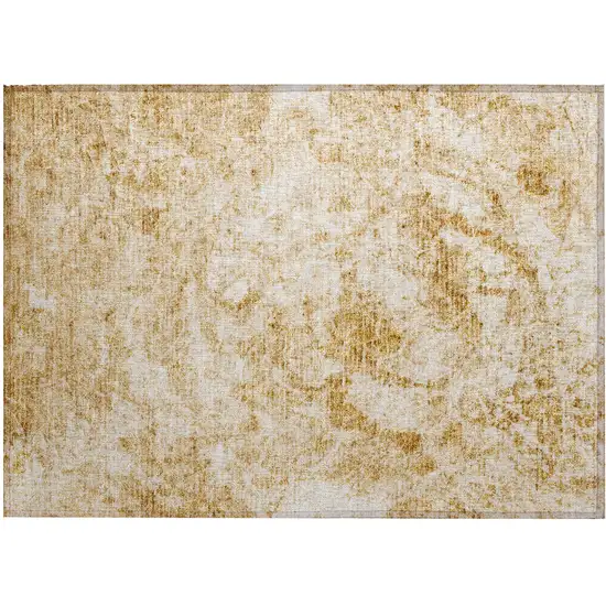 Cream and Gold Abstract Washable Non Skid Indoor Outdoor Area Rug Photo 2