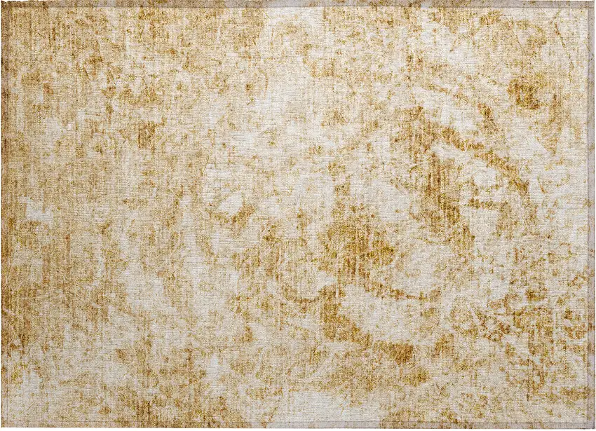 Cream and Gold Abstract Washable Non Skid Indoor Outdoor Area Rug Photo 2