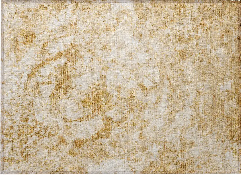 Cream and Gold Abstract Washable Non Skid Indoor Outdoor Area Rug Photo 4