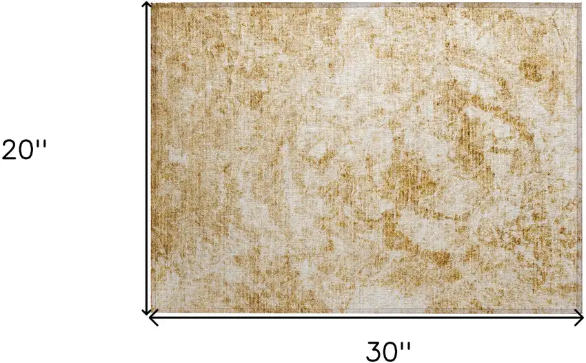 Cream and Gold Abstract Washable Non Skid Indoor Outdoor Area Rug Photo 3