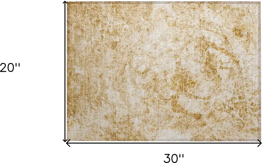 Cream and Gold Abstract Washable Non Skid Indoor Outdoor Area Rug Photo 3