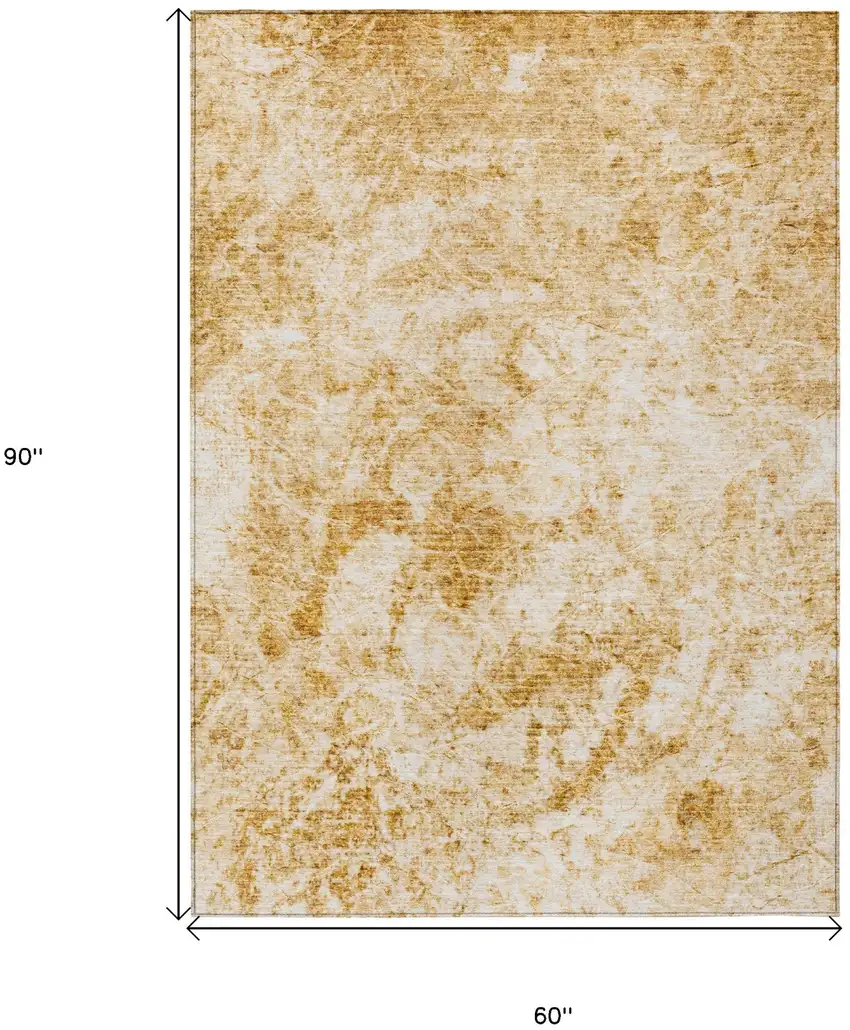 Cream and Gold Abstract Washable Non Skid Indoor Outdoor Area Rug Photo 3