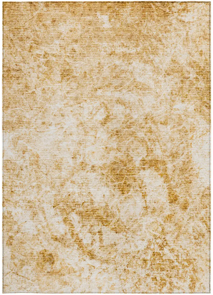 Cream and Gold Abstract Washable Non Skid Indoor Outdoor Area Rug Photo 4