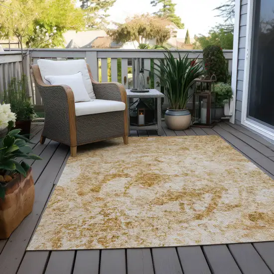 Beige and Gold Abstract Washable Non Skid Indoor Outdoor Area Rug Photo 9