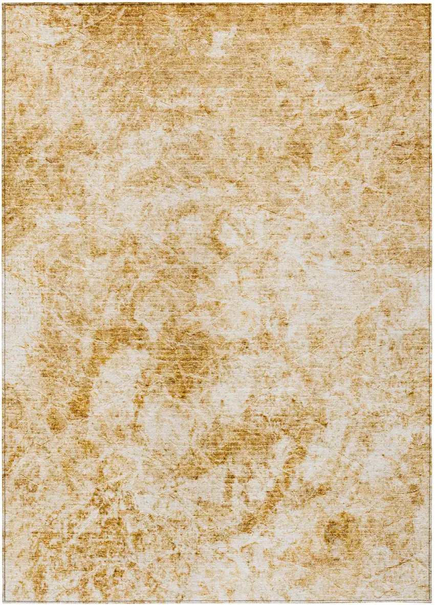 Cream and Gold Abstract Washable Non Skid Indoor Outdoor Area Rug Photo 1