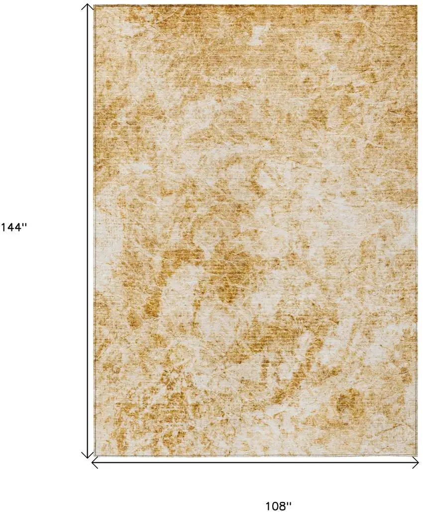 Beige and Gold Abstract Washable Non Skid Indoor Outdoor Area Rug Photo 3