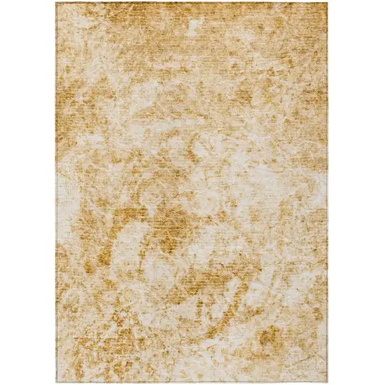Beige and Gold Abstract Washable Non Skid Indoor Outdoor Area Rug Photo 2
