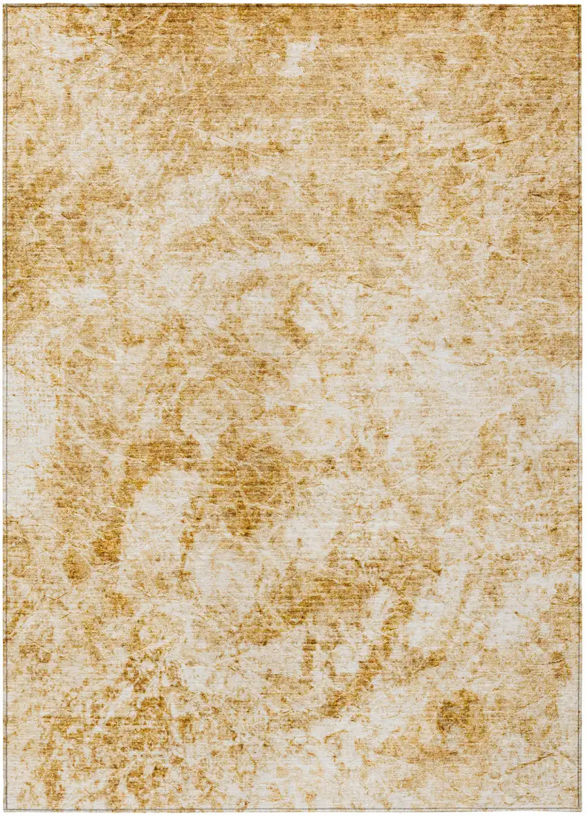 Beige and Gold Abstract Washable Non Skid Indoor Outdoor Area Rug Photo 2