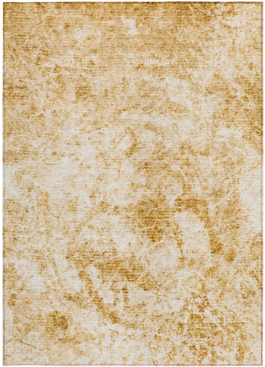 Cream and Gold Abstract Washable Non Skid Indoor Outdoor Area Rug Photo 4