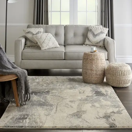 Cream and Gray Abstract Distressed Area Rug Photo 3