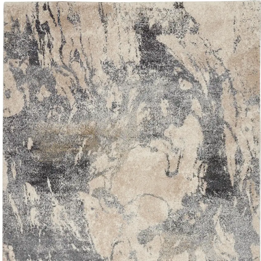 Cream and Gray Abstract Distressed Area Rug Photo 5