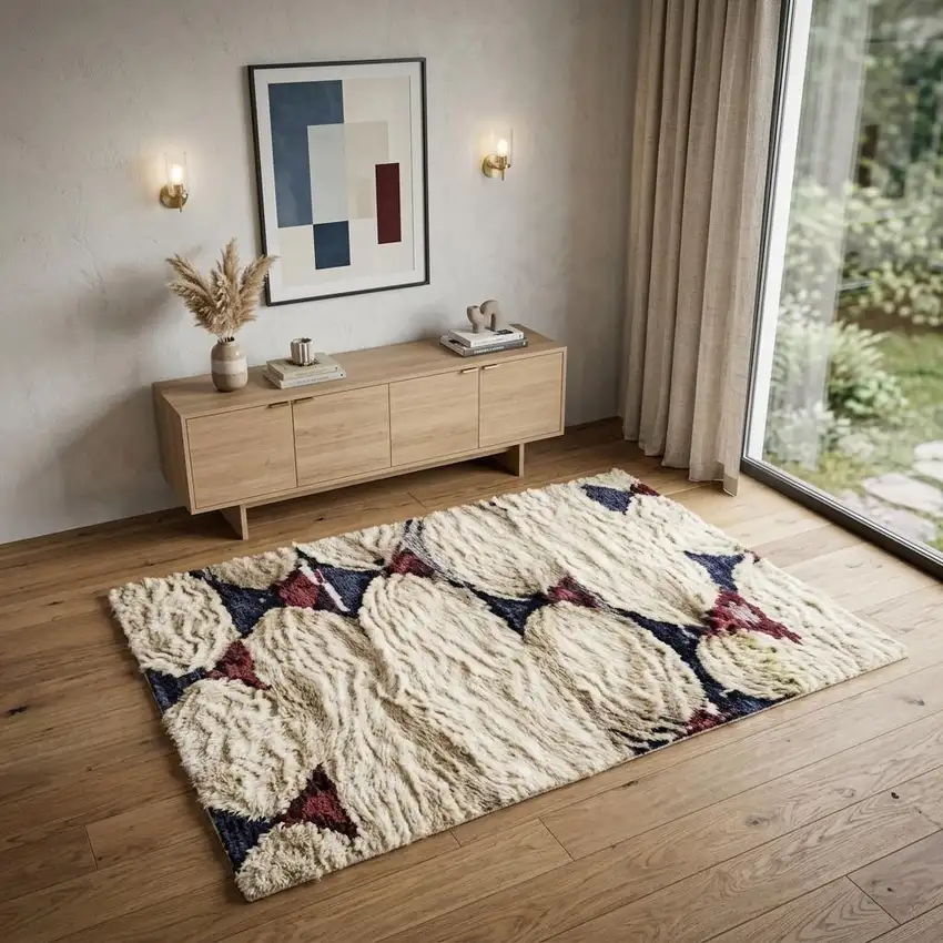 Cream and Gray Abstract Distressed Area Rug Photo 1